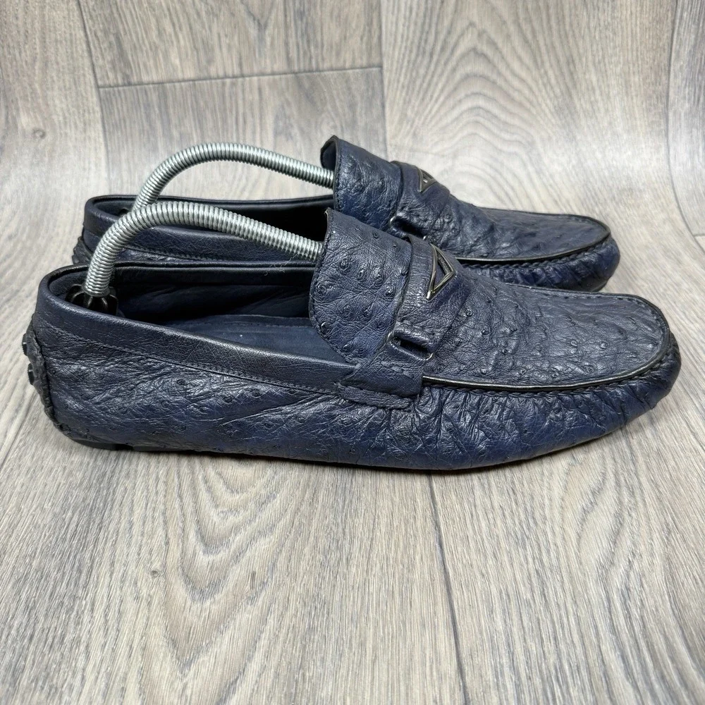 Ugo Vasare Drake Genuine Ostrich Men's Blue Driving Shoes Size 12  Italy